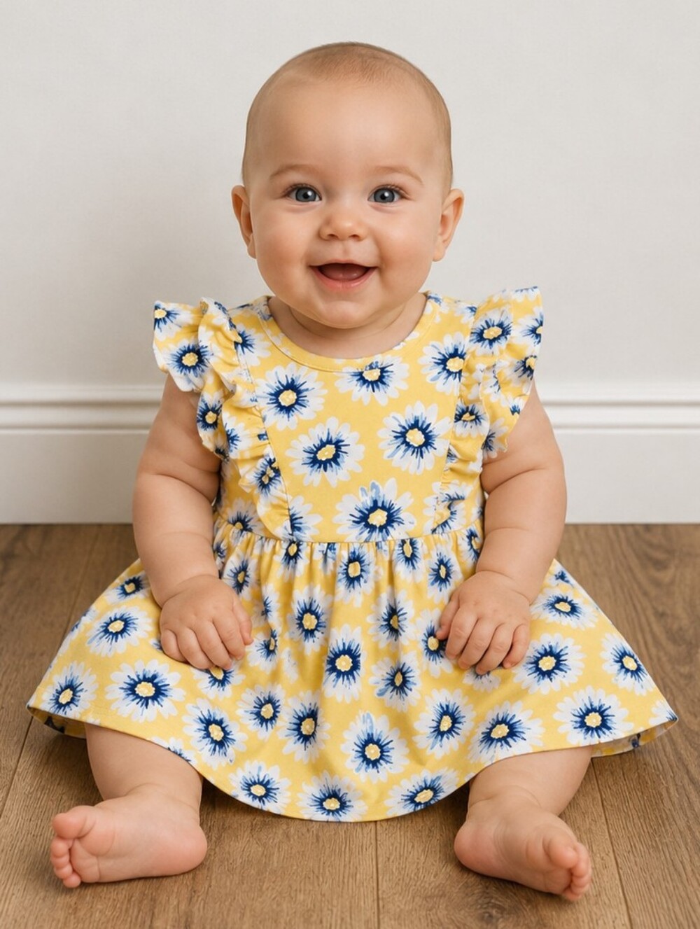 6 Months Yellow Floral Kids Dress